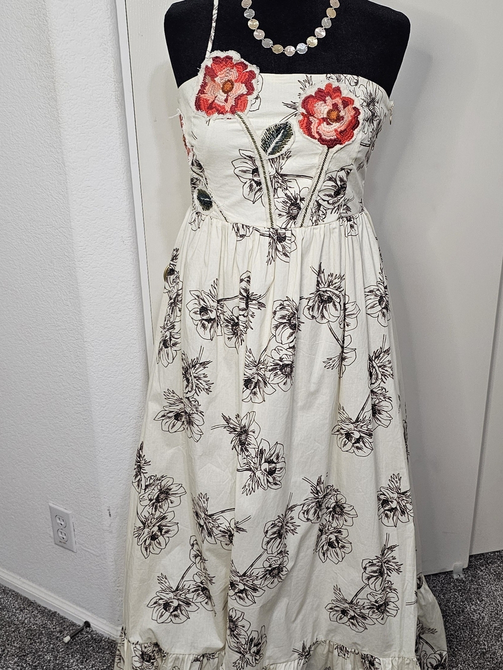Anthropologie x Especia Floral Maxi Dress With Embroidered Blooms Sz L - Picture 3 of 7